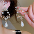 Gold Pearl Teardrop Necklace And Crystal Heart Drop Earrings view 4