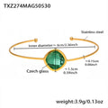 Gold Thin Open Bangle Cushion Czech Glass Center Stone view 9