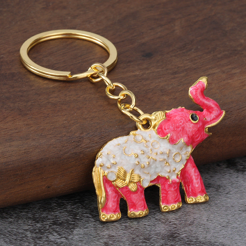 Enamel Elephant Metal Keychain Cute Car Key Ring and Women's Bag Charm
