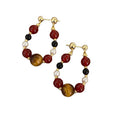 Multicolor Beaded Hoop Stud Earrings with Gold Tone Details view 5