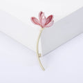 Enamel Magnolia Flower Stem Brooch Pink Red Gold Tone Pin view 6