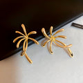 Gold Tone Palm Tree Statement Stud Earrings for Women view 6