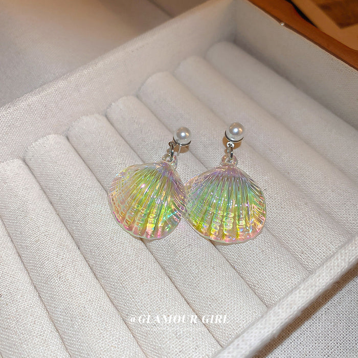 Iridescent Shell and Pearl Drop Earrings Fashion Jewelry