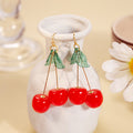 Red and Burgundy Double Cherry Long Dangle Hook Earrings view 2