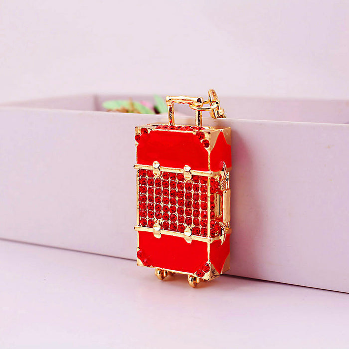 Rhinestone Suitcase Luggage Keychain Zinc Alloy Bag Charm Accessory