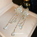 White Floral Pearl Long Cascade Earrings Fashion Jewelry view 4