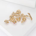 Gold Tone Branch Brooch With Five Red Bead Blossoms view 3