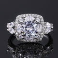 Silver Tone Round Crystal Cushion Halo Ring Statement Jewelry view 4