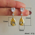 Yellow Pear-Shaped Stone Long Drop Earrings In Gold Tone view 5