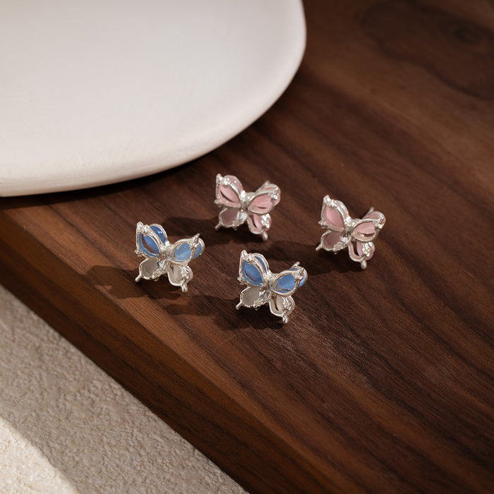 Blue and Pink Double Layer Butterfly Small Stud Earrings