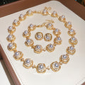 Gold Twisted Leaf Pearl Necklace Bracelet Stud Earrings view 1