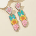 Beaded Rhinestone HOP Letter Drop Stud Earrings In Pink Teal Yellow view 3