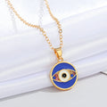 Gold Tone Round Enamel Evil Eye Chain Pendant Necklaces in Four Colors view 6
