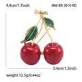 Red Cherry Brooch with Green Enamel Leaves for Jackets and Scarves view 5