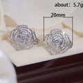 Sculpted Rose Clear Stone Stud Earrings In Gold And Silver Tones view 5