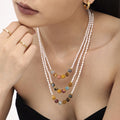 White Pearl Necklace Multicolor Natural Stone Gold Spacers view 4