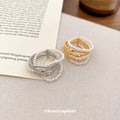 Multi Layer Pearl Open Ring Metal Bead Bands Silver view 2