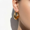 U-Shape Chunky Hoop Earrings Polished Gold Steel Pair view 3