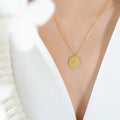 Round Disc Crescent Moon Zircon Pendant Gold Necklace view 4