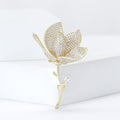 Pavé Magnolia Flower Stem Brooch Pink Clear Gold Styles view 4