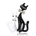 Two Cat Enamel Brooch with Polished Metal and Decorative Accents view 5