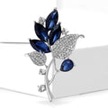 Navy Crystal Leaf Branch Brooch in Gold or Silver Tone view 3