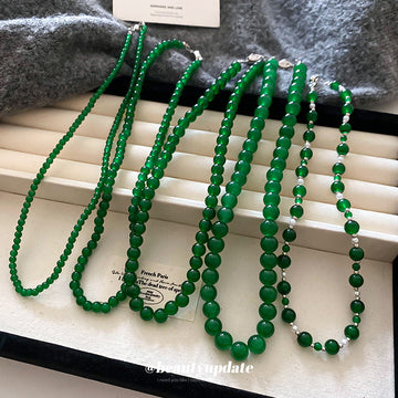 Emerald Glass Bead and Chinese Charm Necklaces 21 Styles