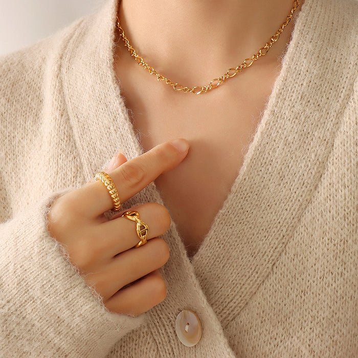 Oval Figaro Link Chain Necklace Bracelet Gold Steel Tones