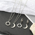 Silver Tone Openwork Sun and Crescent Necklace and Earring Options view 1