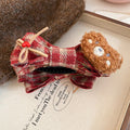 Plaid Fabric Bow Bear Hair Claw Clips Three Colors view 8