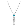 Silver Fish Pendant Necklace with Blue Accent Stone view 5