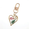 Gold Tone Open Heart Pressed Flower Resin Clip Keychains view 8