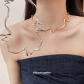 Sculptural Wavy Metal Collar Necklace in Two Colors view 1