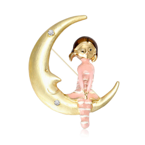 Alternate display view of 金色月亮女孩珐琅胸针 on a light background