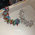 Crystal Leaf Ear Cuff in Clear Silver Tone or Multicolor view 2