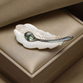 White Shell Feather Brooch With Abalone Accent for Jackets Scarves and Lapels view 2