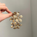 Textured Metal Flower Stretch Bracelet Rhinestone 2 Tones view 3