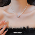 Bow Pearl Pendant Necklace in Polished Mixed Media Design view 3