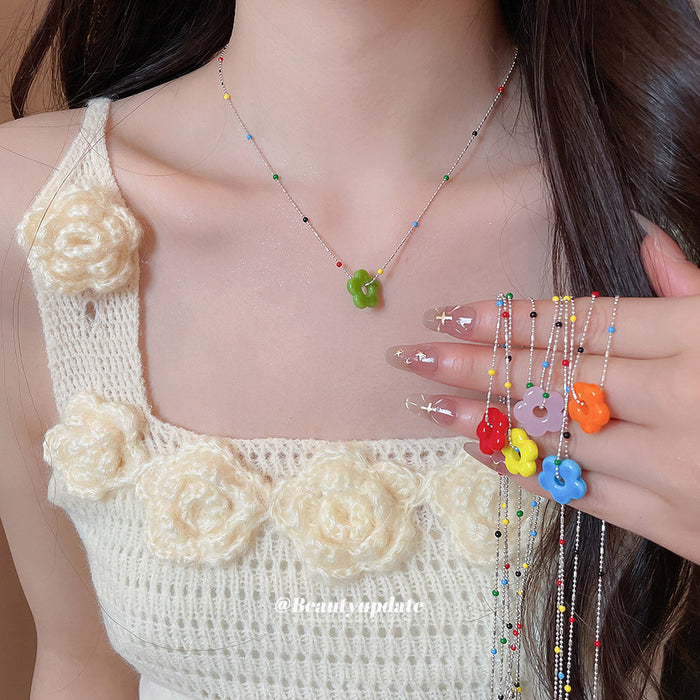 Colorful Crystal Flower Pendant Necklaces in Six Colors