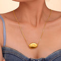 Large Polished Oval Bean Pendant Snake Chain Necklace Gold Tone view 3