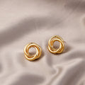 Gold Intertwined Triple Wire Knot Round Stud Earrings view 1