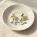 Gold and Clear Layered Butterfly Dangle Stud Earrings view 4