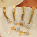 Gold Crystal Pave Drop Earrings Mesh Tassel Cylinder Styles view 4