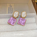 Colorful Square Ripple Drop Stud Earrings With Decorative Details view 4
