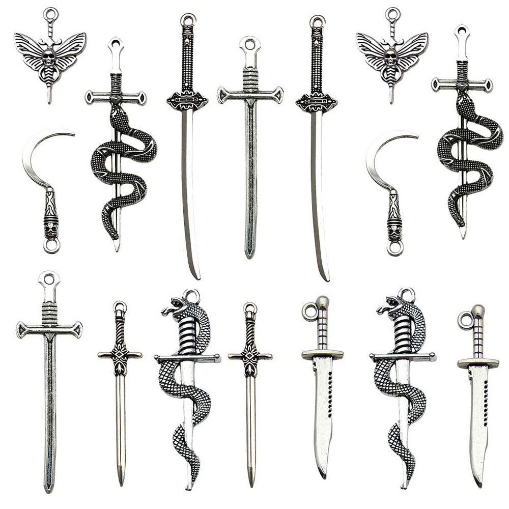 Antique Zinc Alloy Sword Long Sword Rapier Weapon Charm Pendants for DIY Jewelry Making