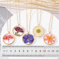 Gold Tone Round Clear Resin Pressed Flower Pendant Necklaces in Six Designs view 5