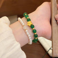 Natural Stone Beaded Bracelets Blue Green Pearl Flower Sets view 9