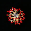 Red Coral Branch Brooch with Clear Crystal Cluster view 4