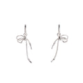 Silver Tone Ribbon Bow Long Dangle Huggie Earrings view 5