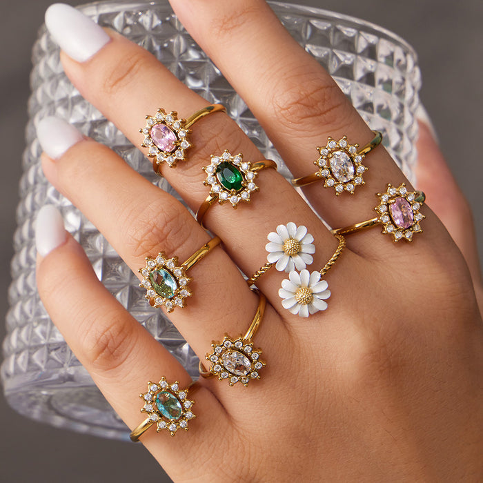 Open Flower Crystal Rings And Double Daisy Twist Rings